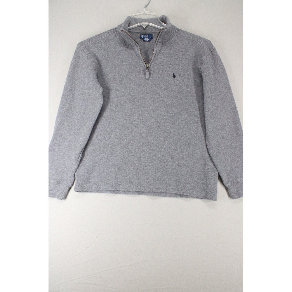 Polo Ralph Lauren Quarter Zip Sweater Mens L 16/18 Gray Cotton Preppy Pullover